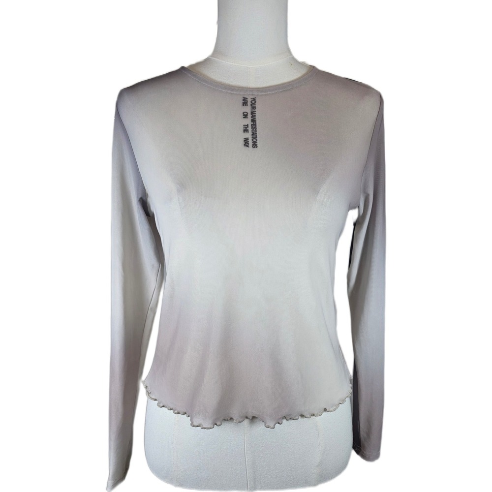 The Mayfair Group Women's Gray Ombre Mesh Long Sleeve Manifestation Top